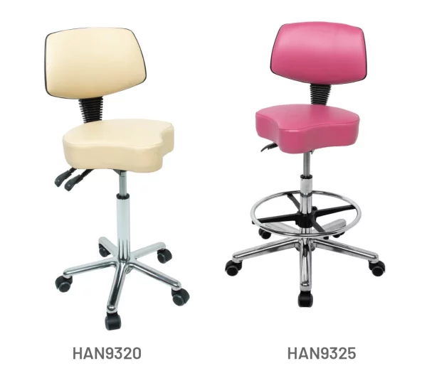 Tri-Shaped Chairs shown in barley and rose anti-microbial vinyl upholstery. Product shown with and without footrest.