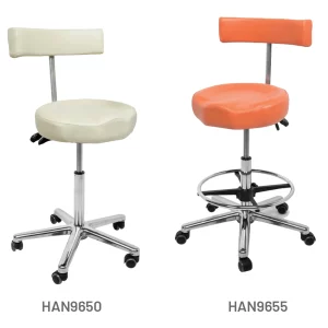 Tilt Contour Chairs upholstered in White and Ginger anti-microbial vinyl. Product shown with and without footrest.