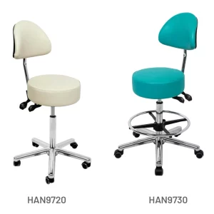 Meditelle Dental Dental Tub Chairs with Tilt upholstered in White and Ocean anti-microbial vinyl. Product shown with and without foot rest.
